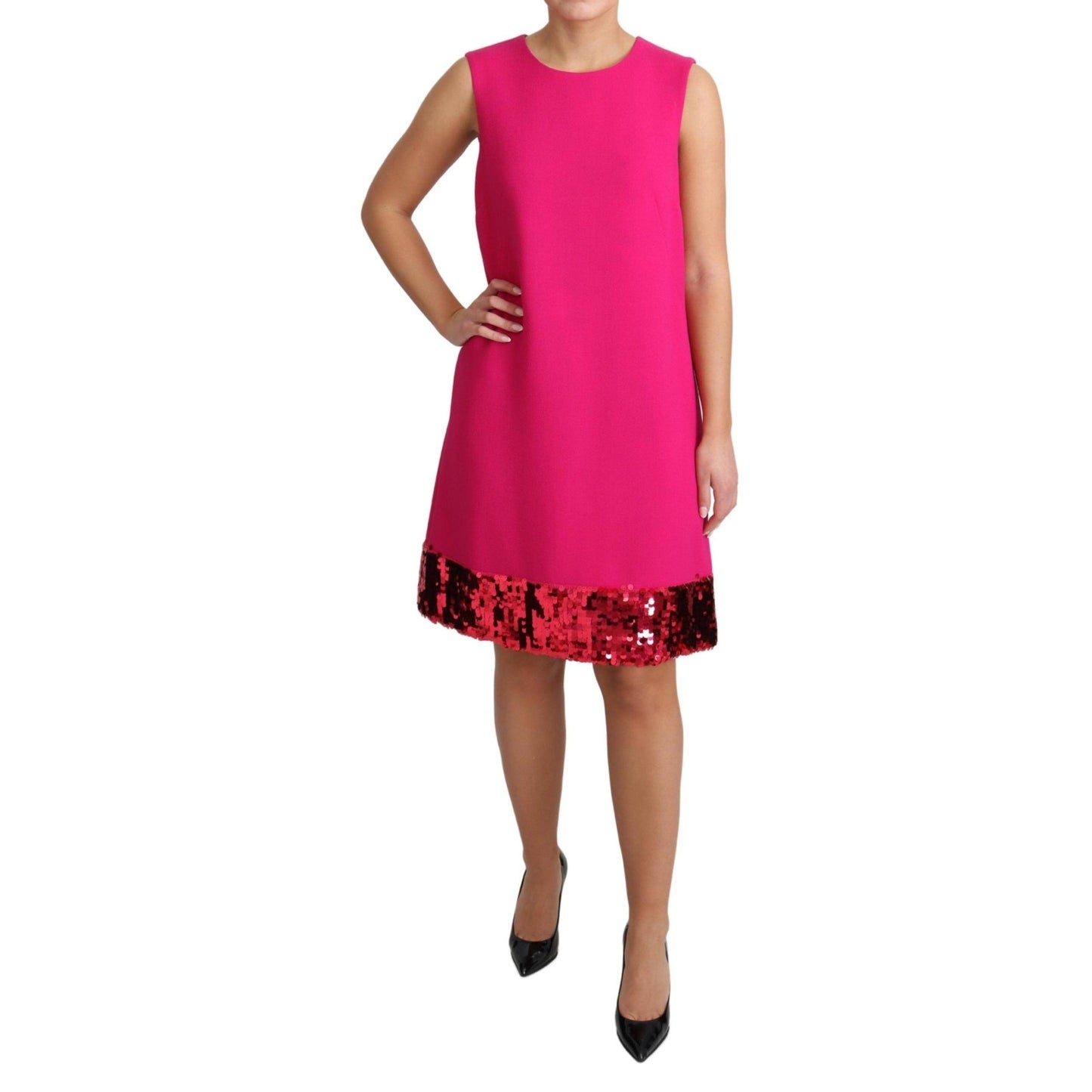 Fuchsia Wool Sequin Shift Sleeveless Dress
