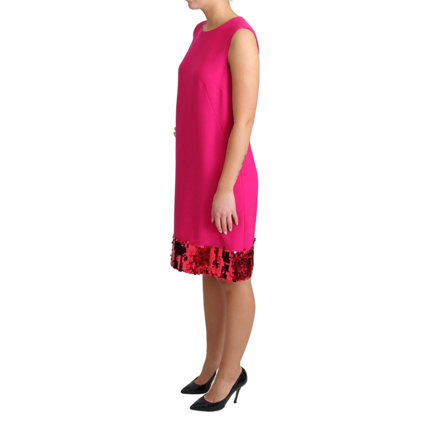Fuchsia Wool Sequin Shift Sleeveless Dress