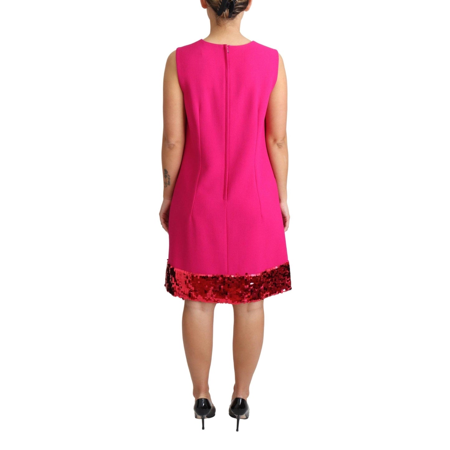 Fuchsia Wool Sequin Shift Sleeveless Dress