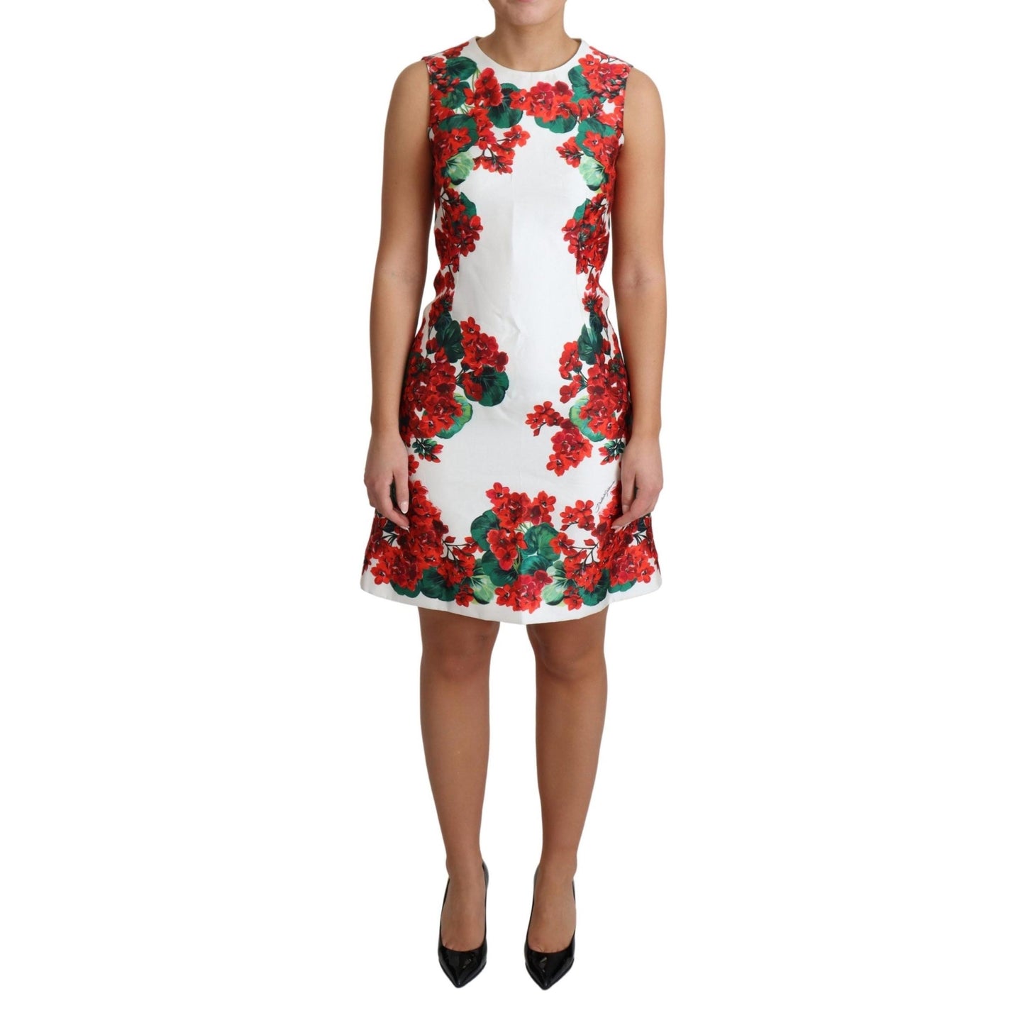 White Portofino Motif Fitted Mini Silk Dress