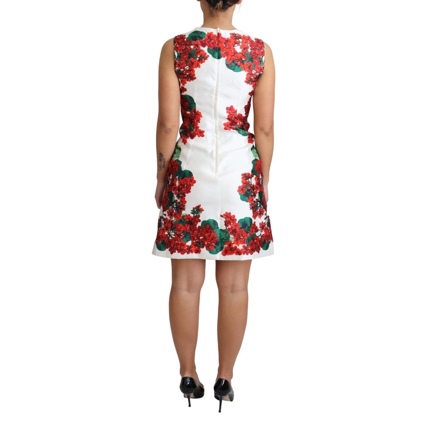 White Portofino Motif Fitted Mini Silk Dress