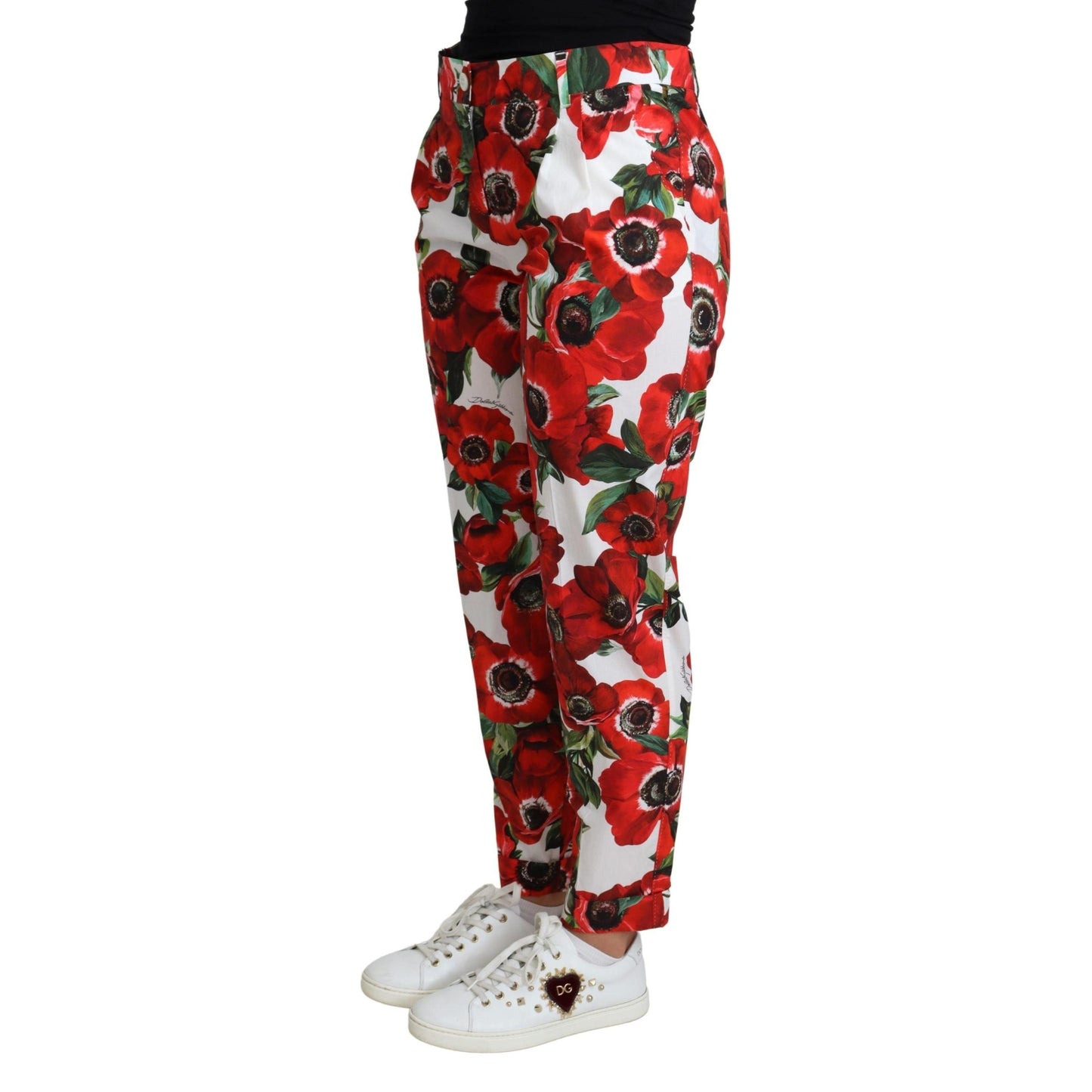 White Anemone Print Tapered Cotton Trouser Pant