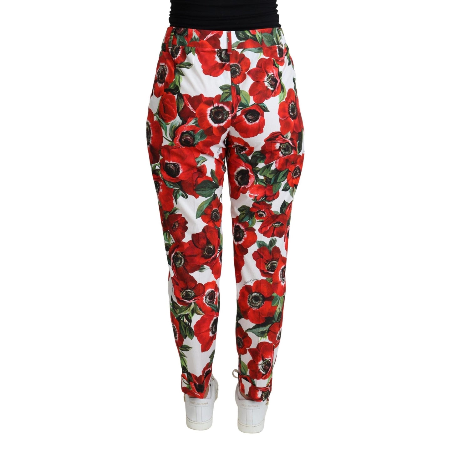 White Anemone Print Tapered Cotton Trouser Pant