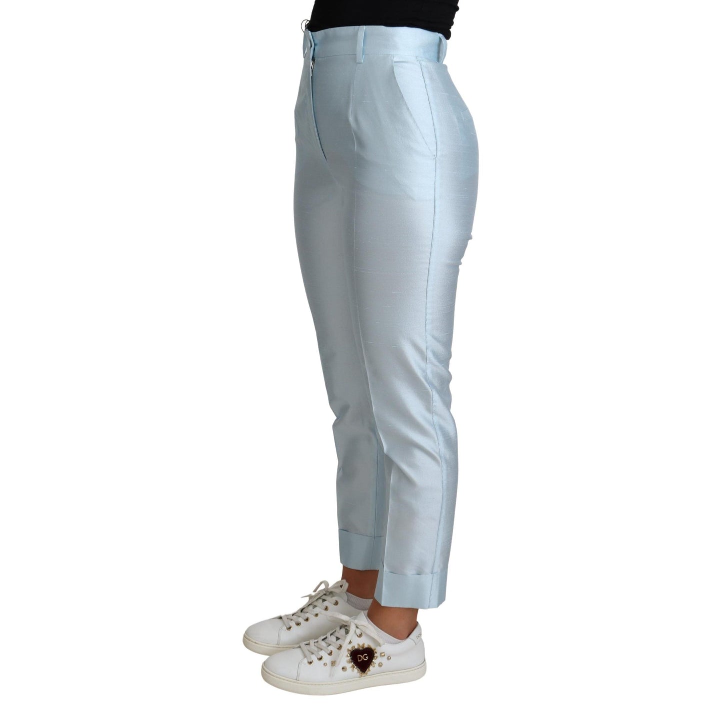 Light Blue Silk Cropped Tapered Trouser Pants
