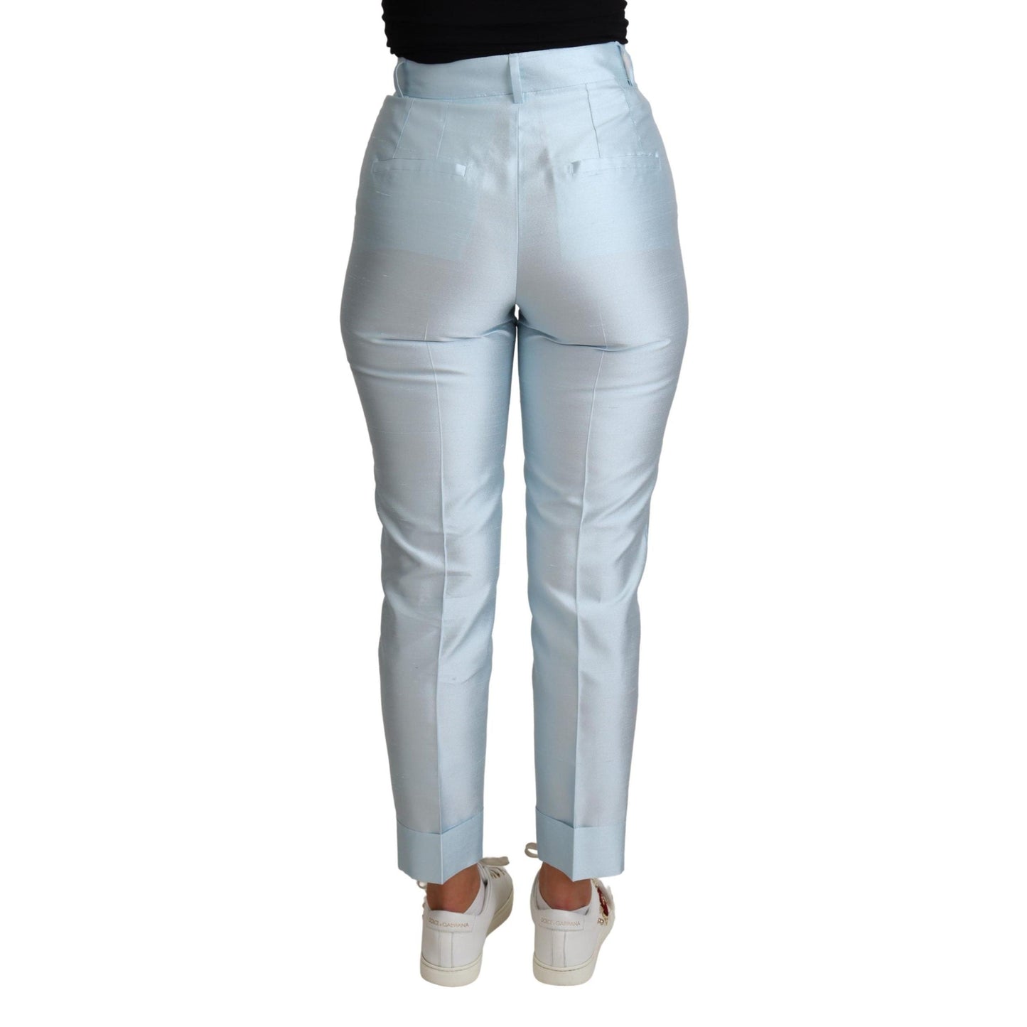 Light Blue Silk Cropped Tapered Trouser Pants