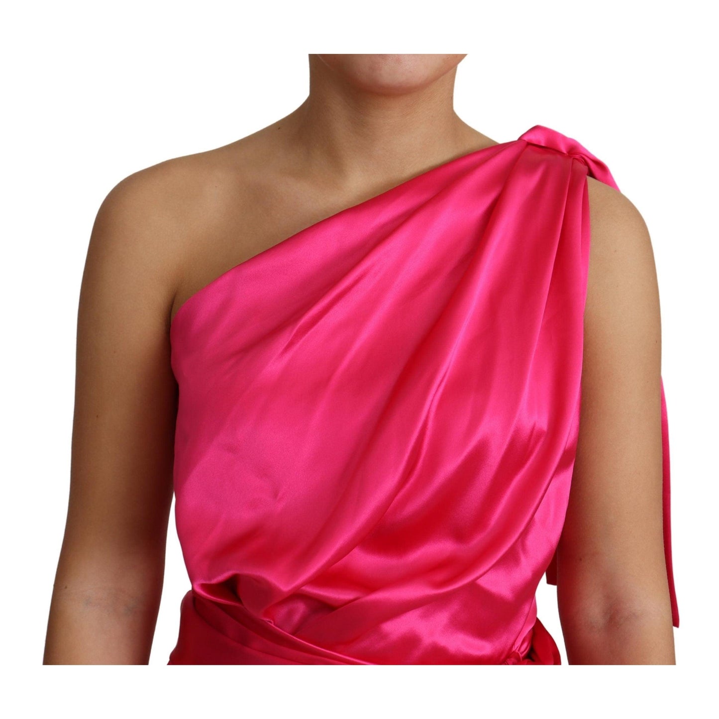 Dress Pink Fitted Cut One Shoulder Midi Dress