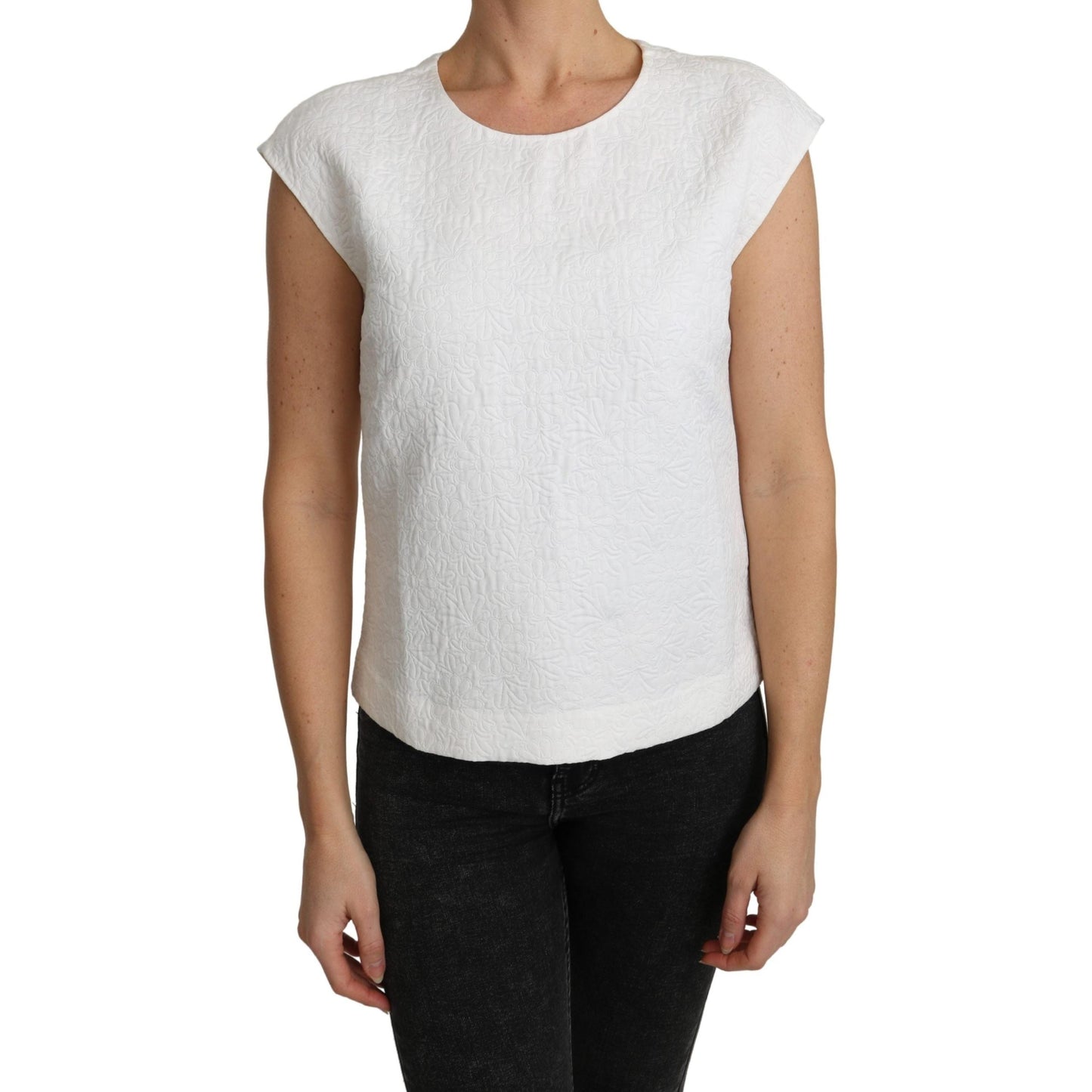 White Floral Brocade Blouse Cotton Top