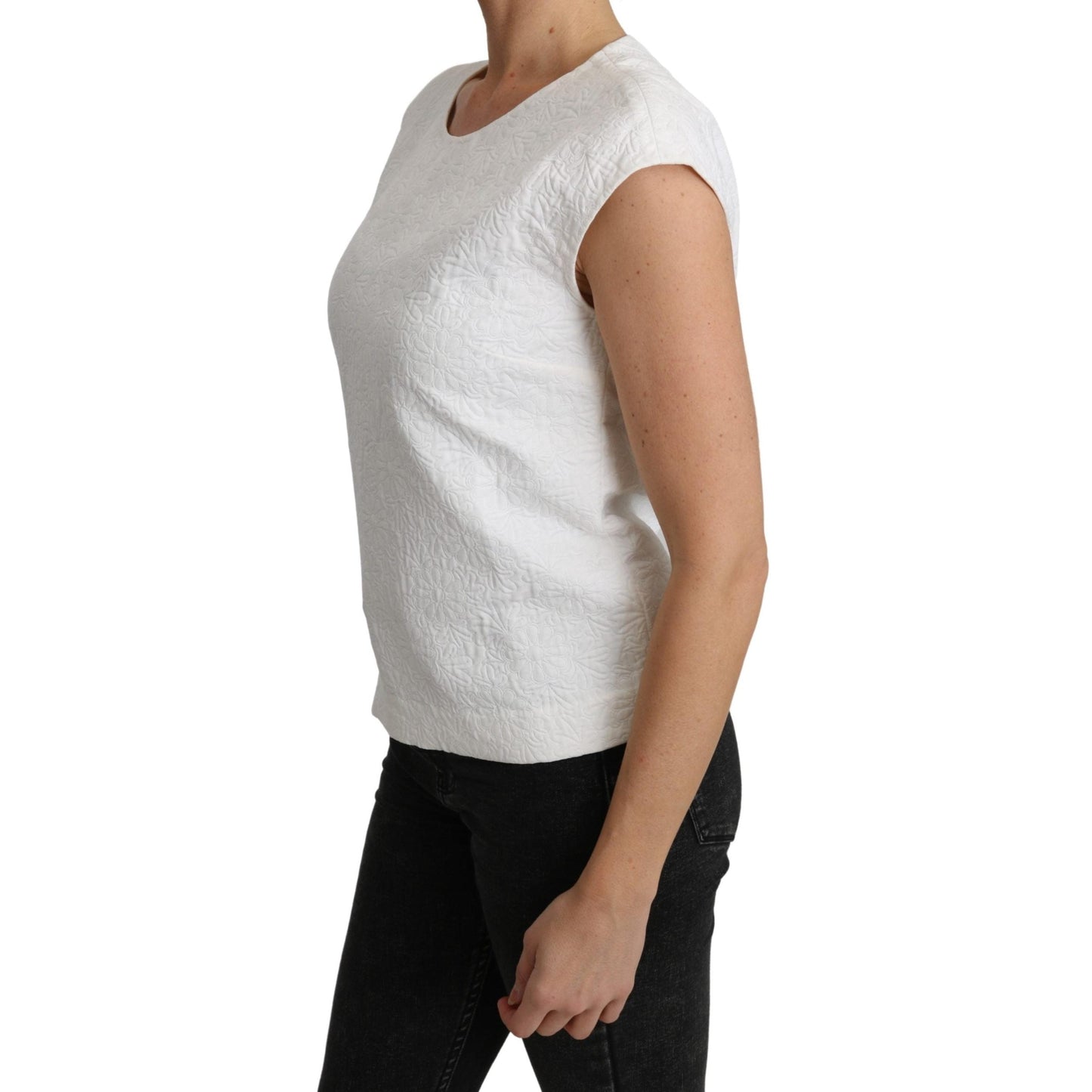 White Floral Brocade Blouse Cotton Top