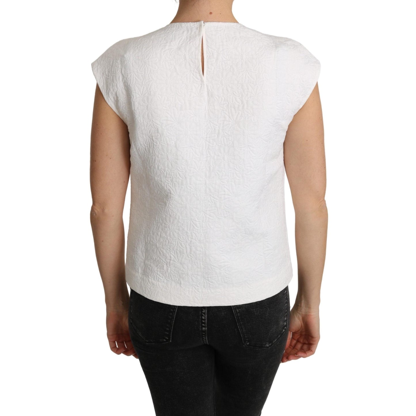 White Floral Brocade Blouse Cotton Top