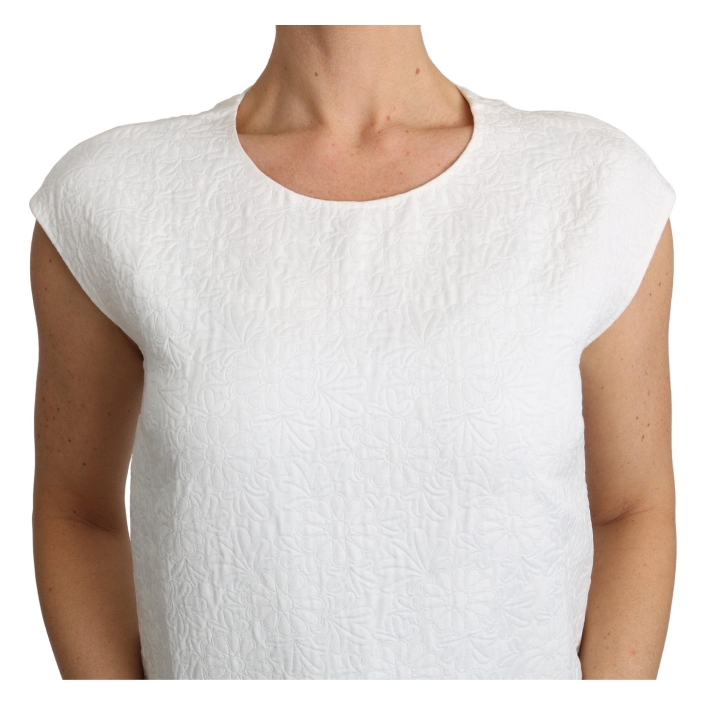 White Floral Brocade Blouse Cotton Top