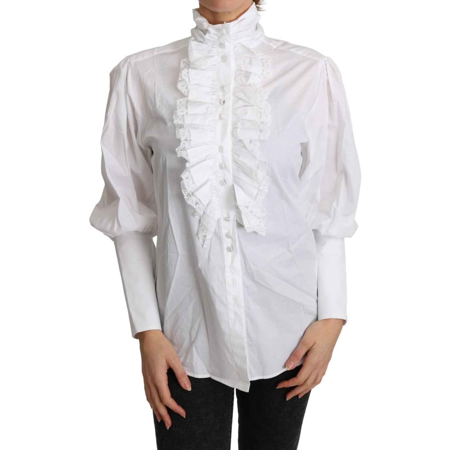White Turtle Neck Ruffle Long Sleeves Top