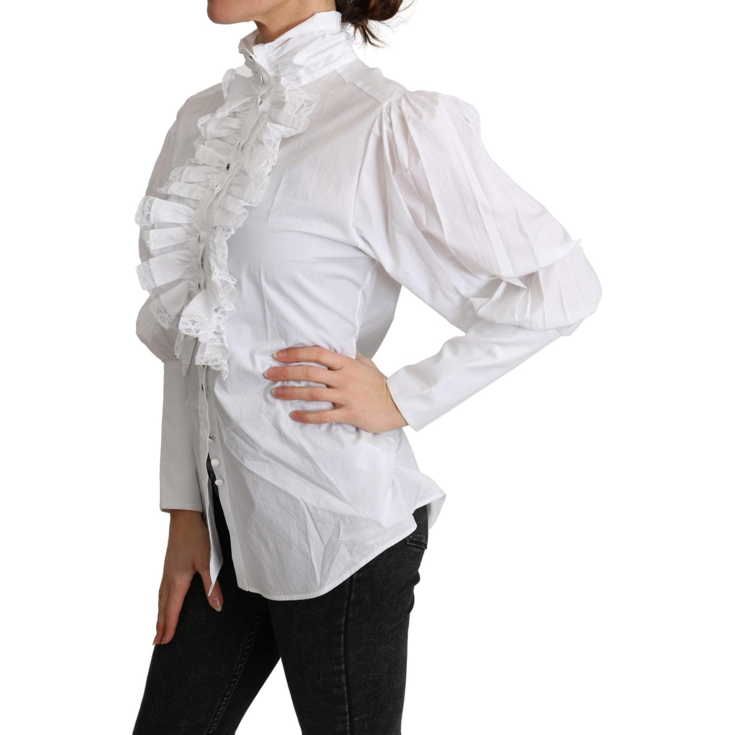White Turtle Neck Ruffle Long Sleeves Top