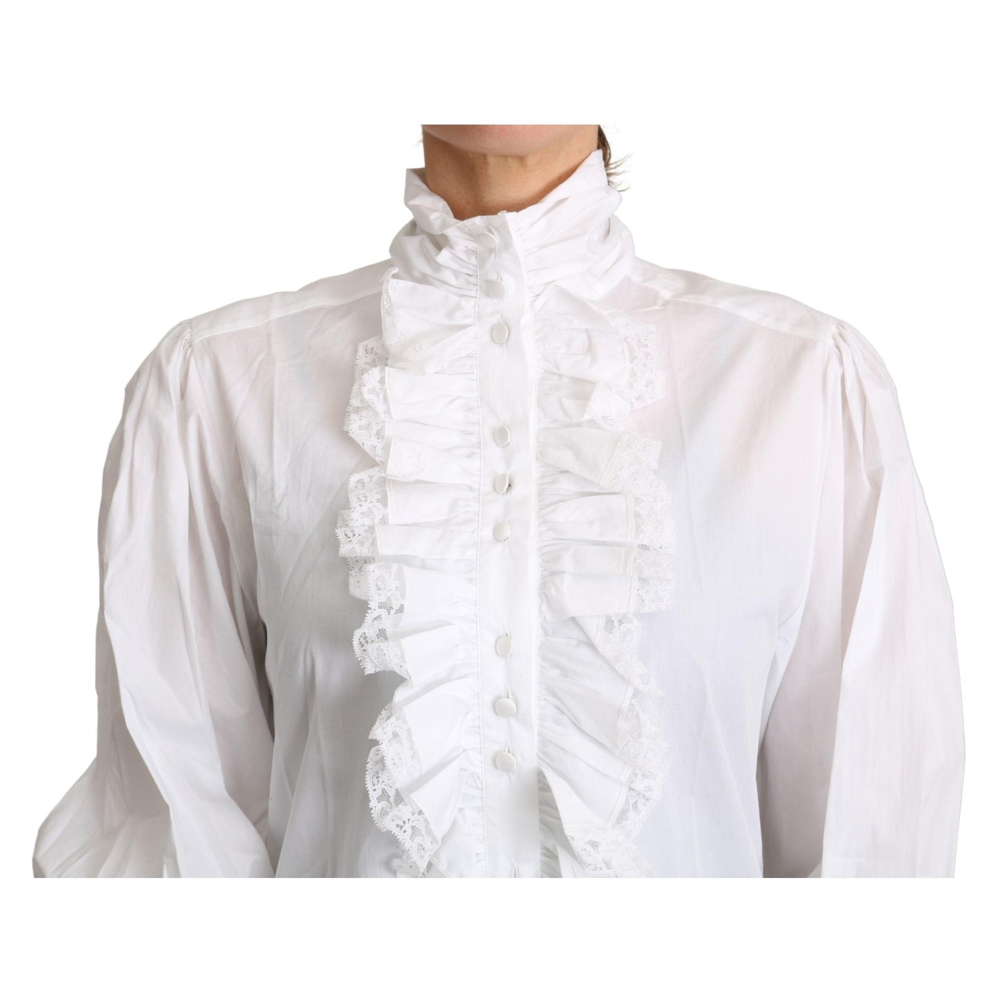 White Turtle Neck Ruffle Long Sleeves Top