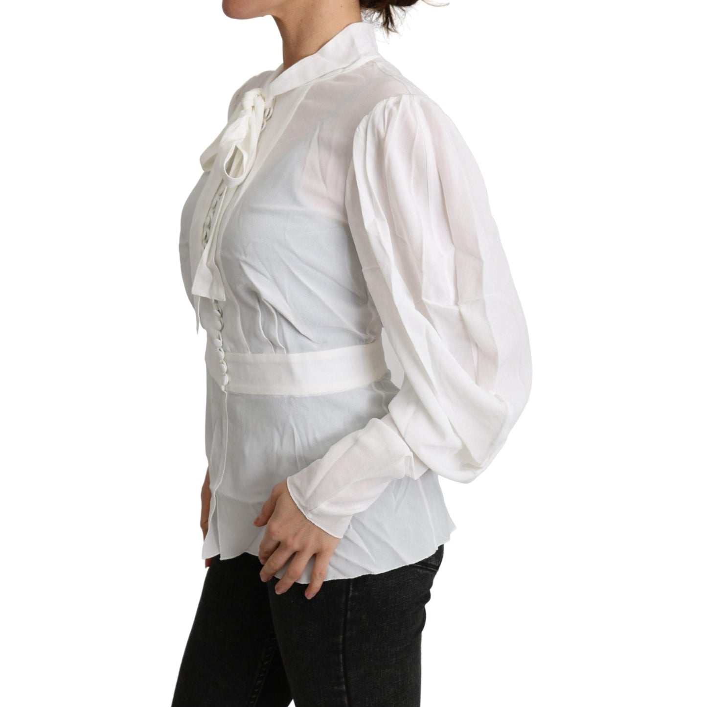 Viscose White Scarf Neck Long Sleeves Top