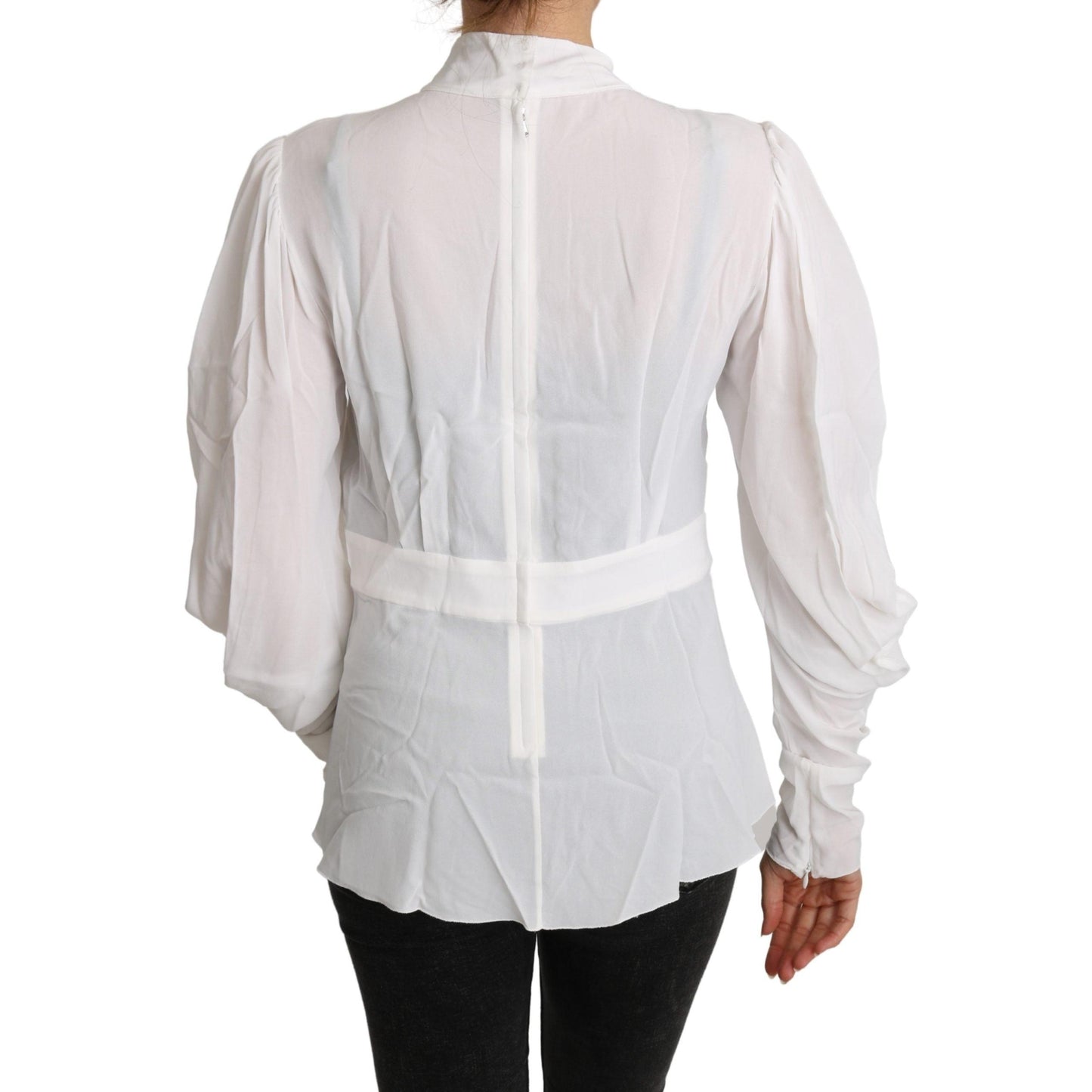 Viscose White Scarf Neck Long Sleeves Top