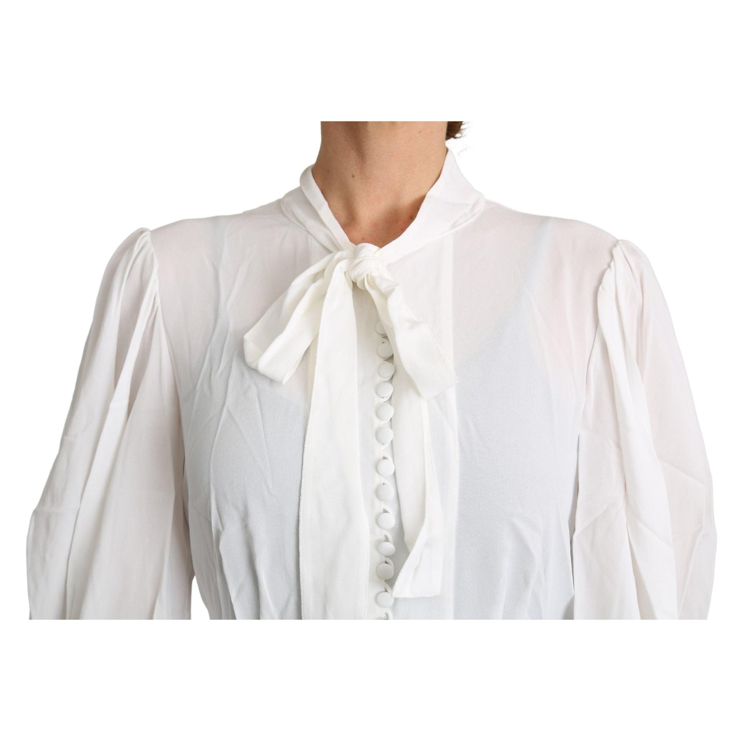 Viscose White Scarf Neck Long Sleeves Top