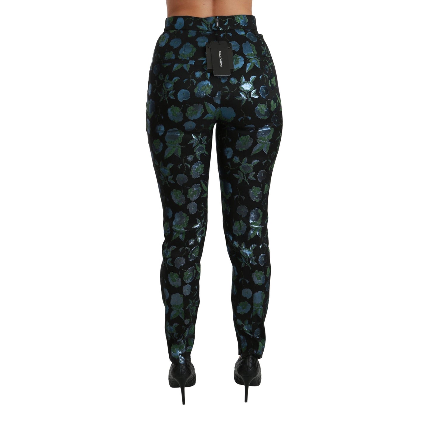 Blue Green Floral Metallic Slim Pants