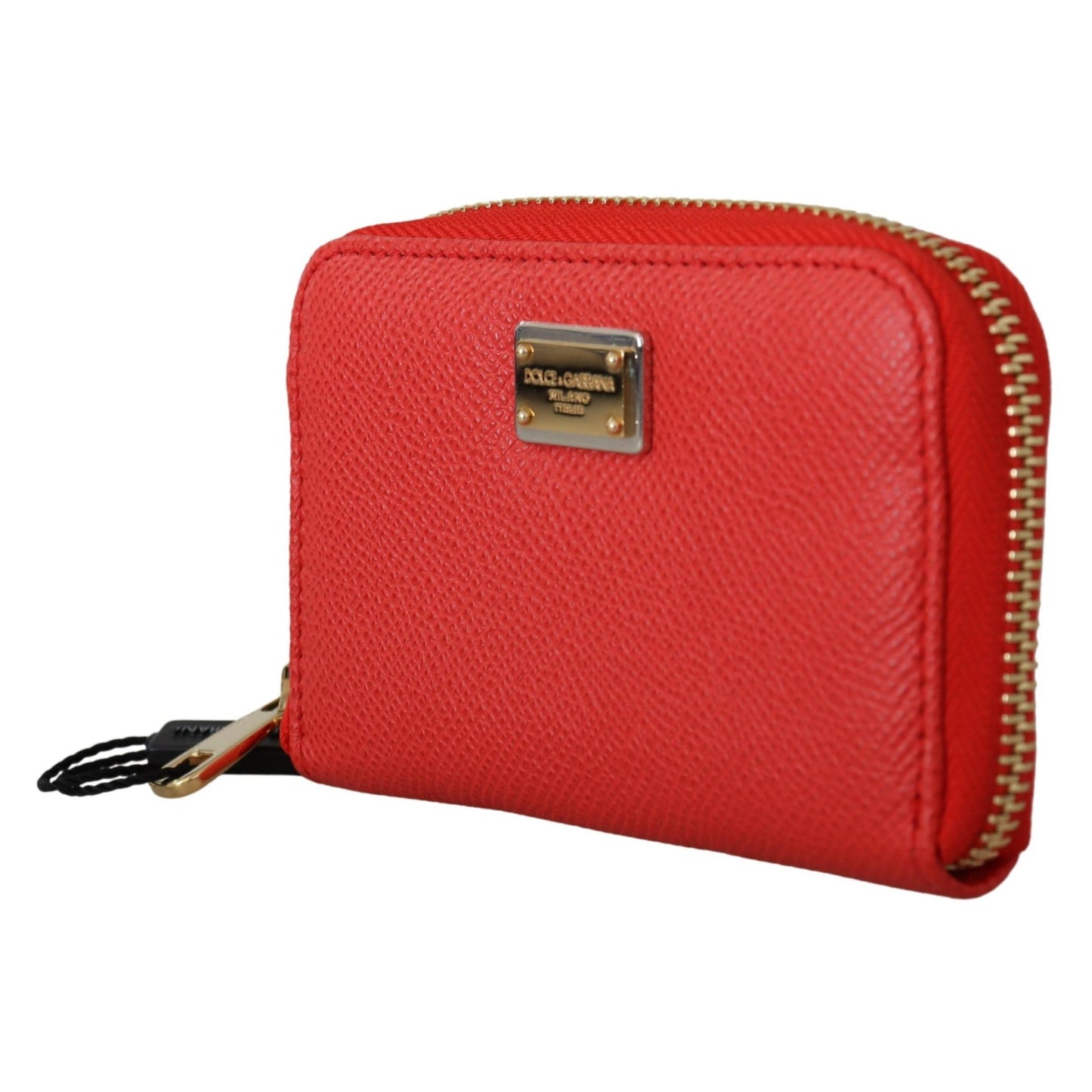 Red Leather Zip Around Metal Logo Card Holder Wallet - coffeewithmee2