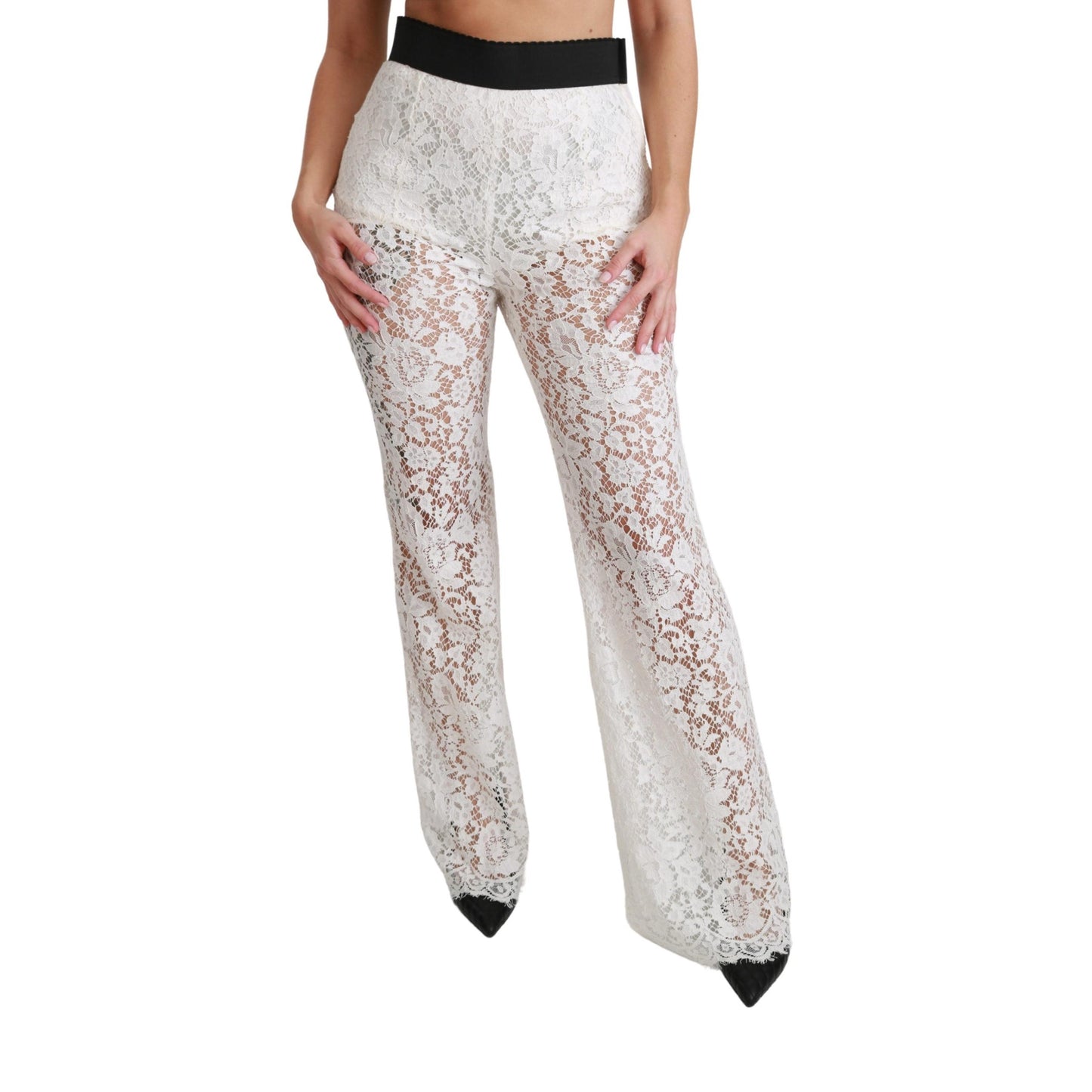 White Lace High Waist Palazzo Cropped Pants