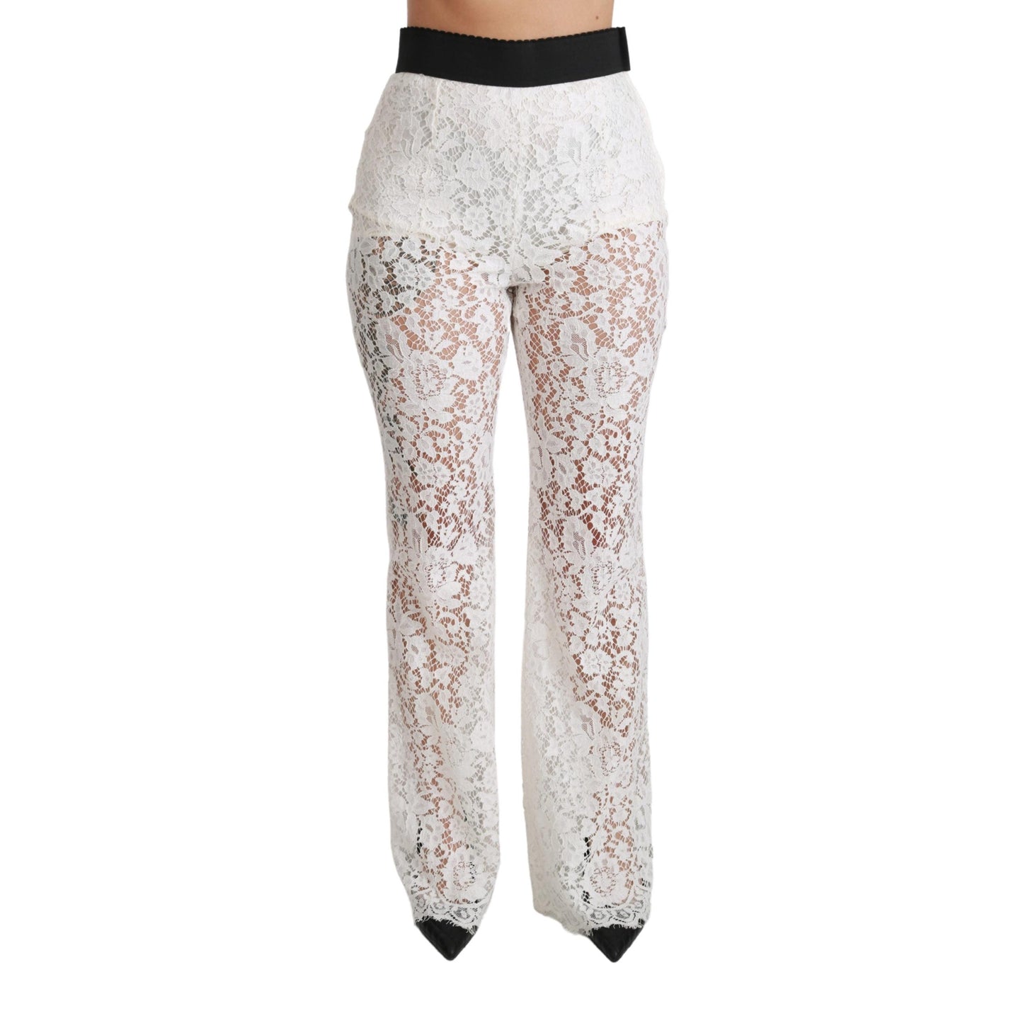 White Lace High Waist Palazzo Cropped Pants