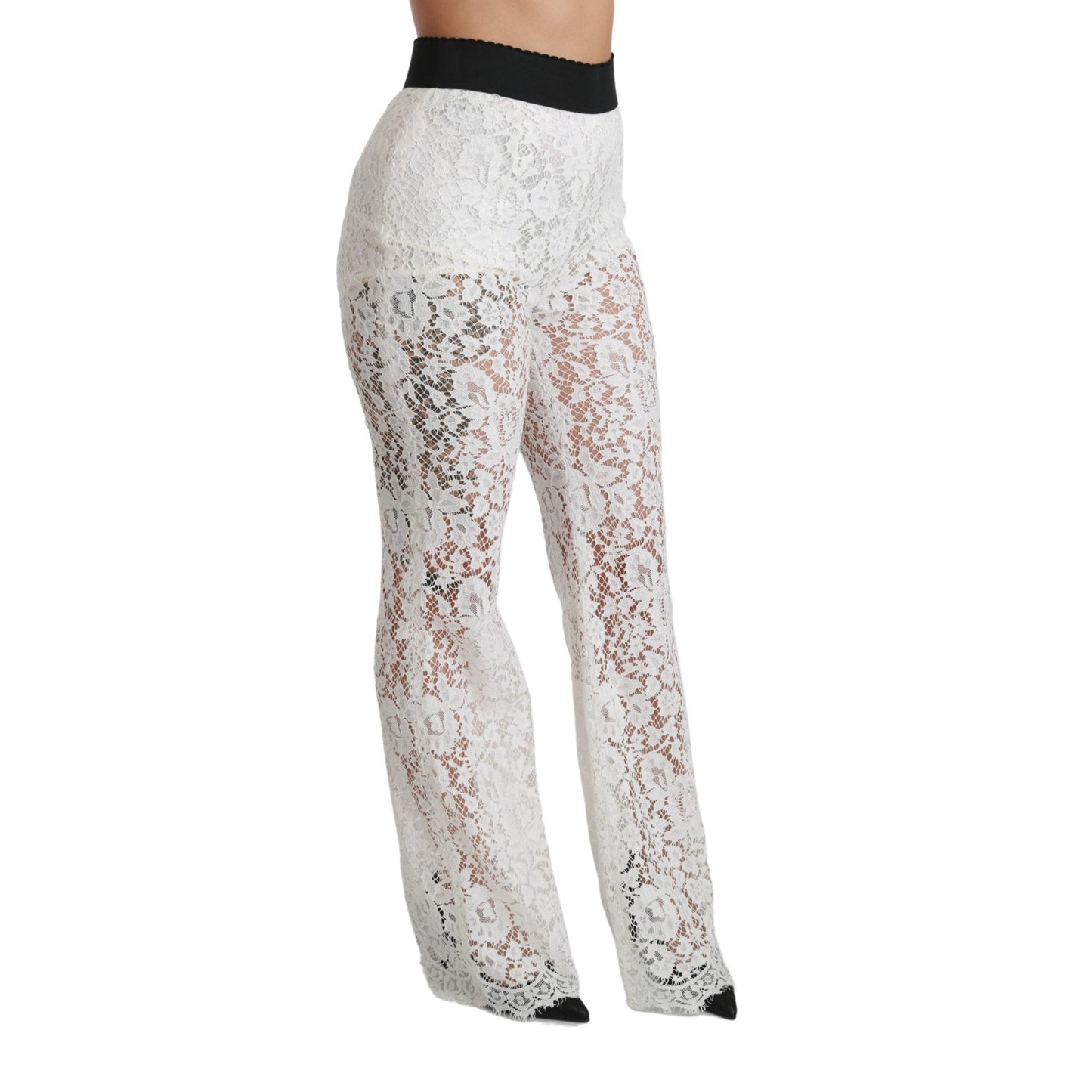 White Lace High Waist Palazzo Cropped Pants