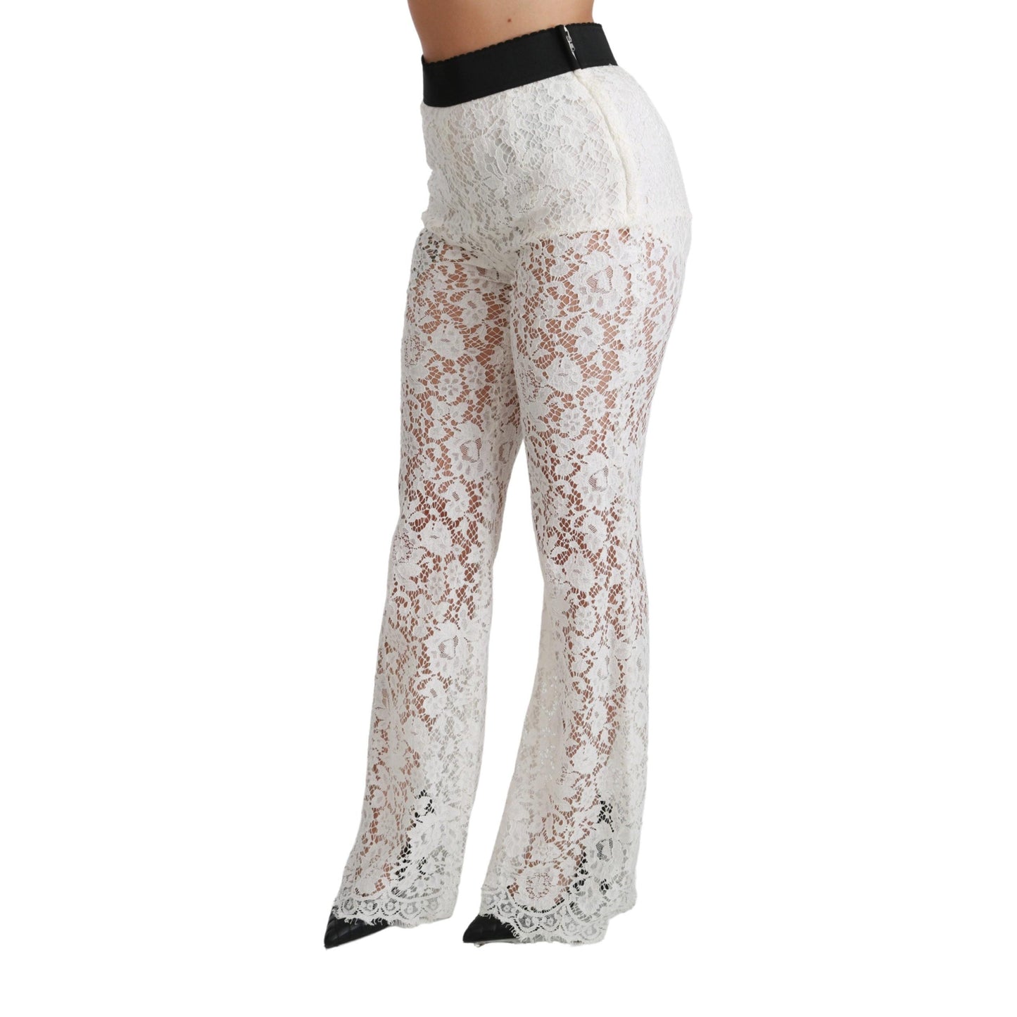 White Lace High Waist Palazzo Cropped Pants