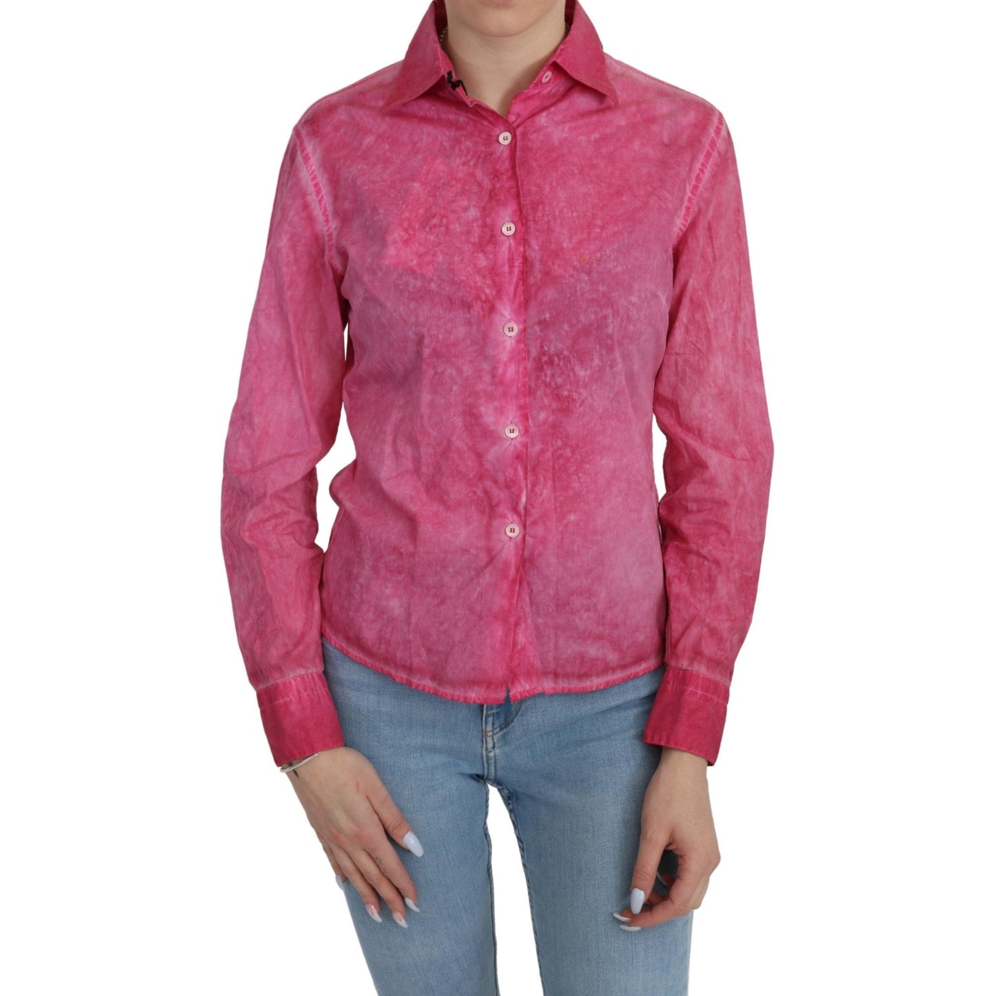 Pink Collared Long Sleeve Shirt Blouse Top