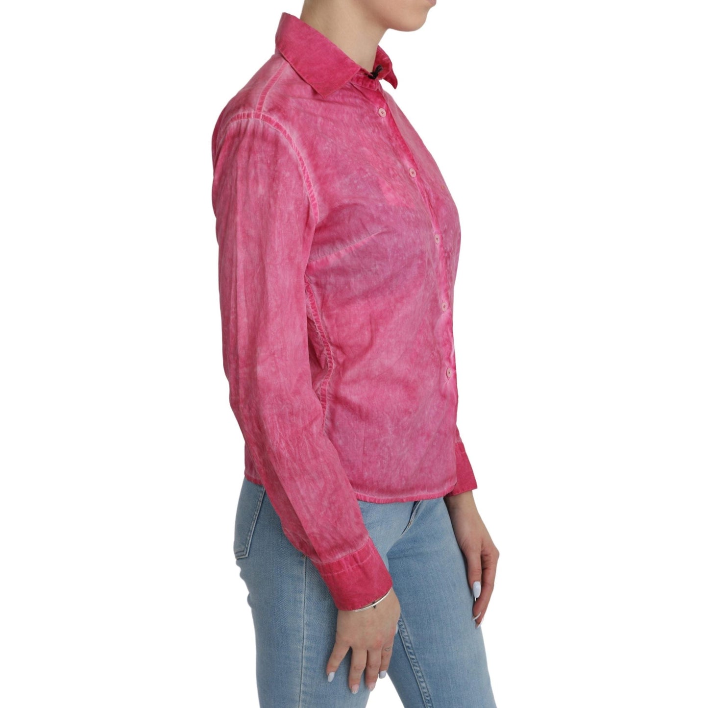 Pink Collared Long Sleeve Shirt Blouse Top