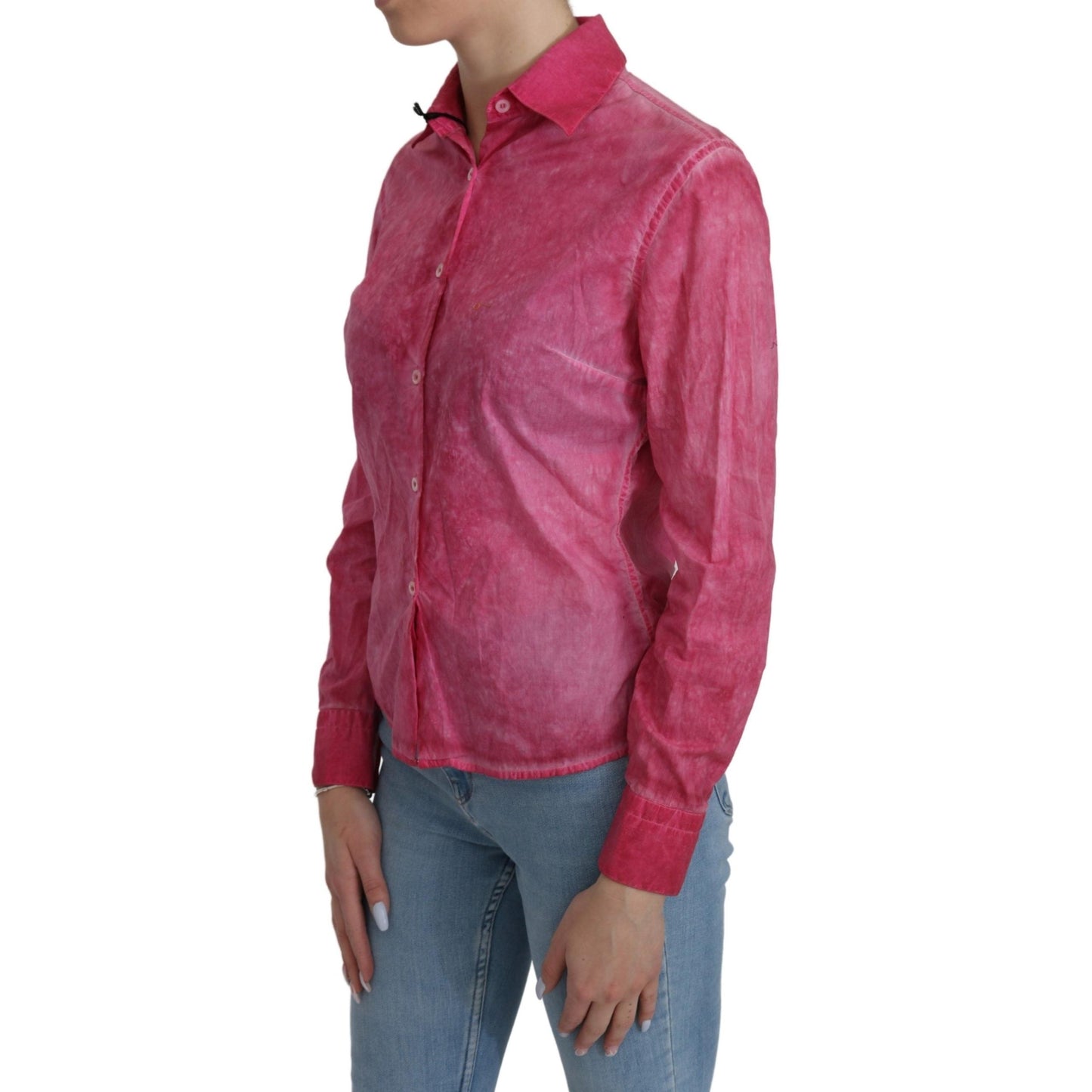 Pink Collared Long Sleeve Shirt Blouse Top