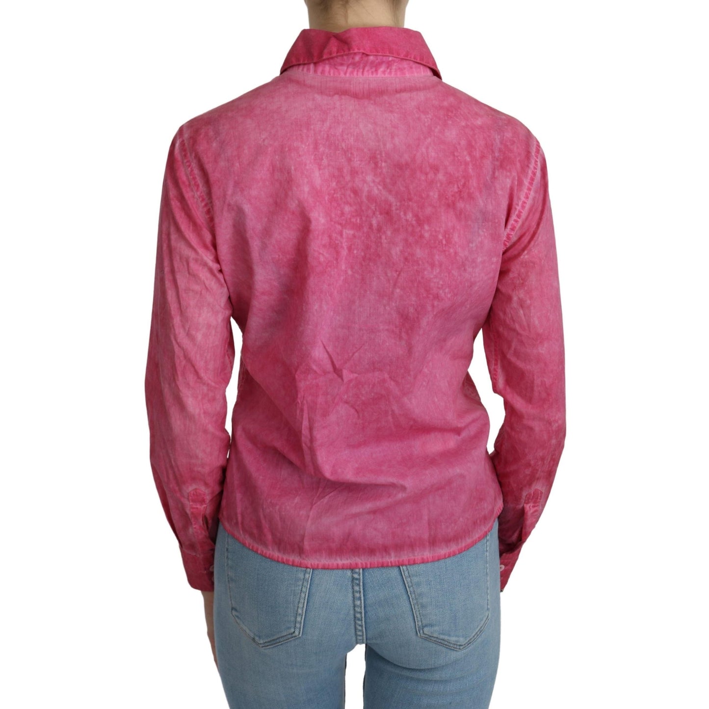 Pink Collared Long Sleeve Shirt Blouse Top
