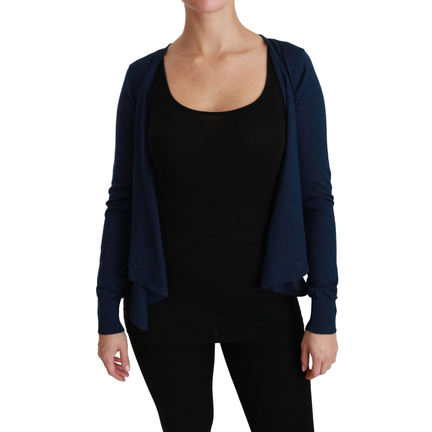 Blue Long Sleeve Cardigan Vest Cashmere Sweater