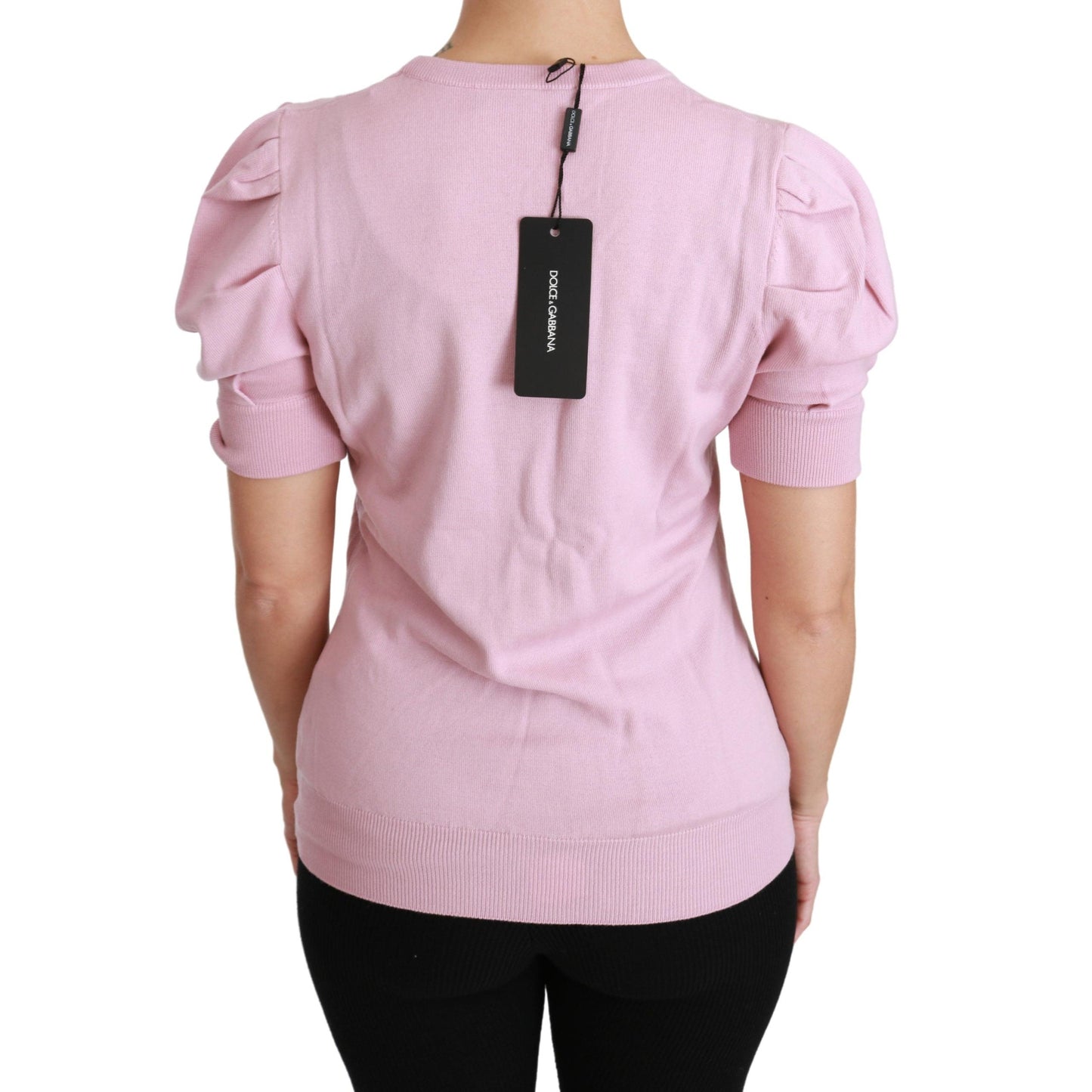Pink Floral Embroidered Blouse Wool Top