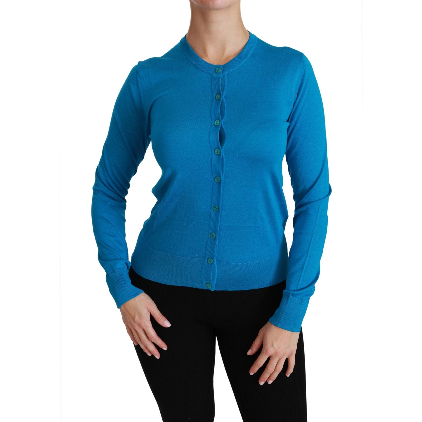 Blue Crewneck Cardigan 100% Silk Sweater