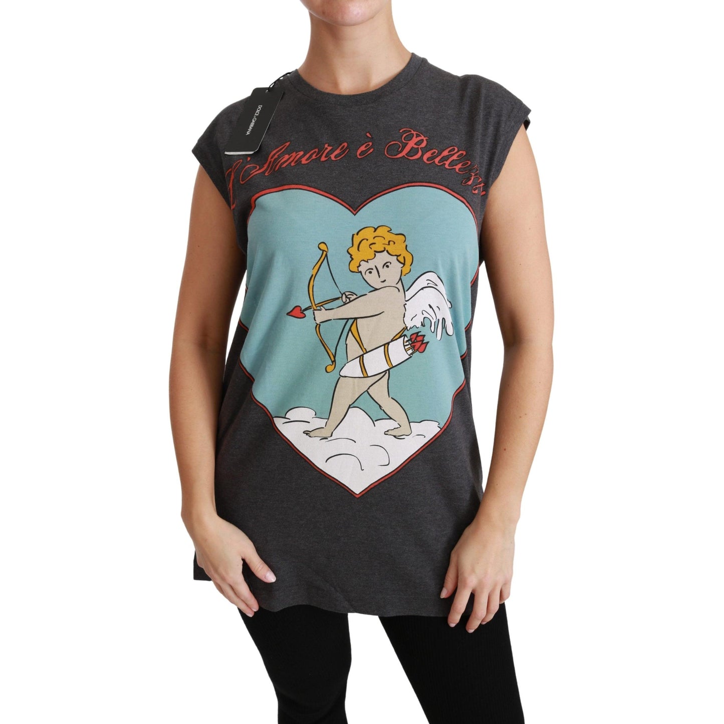 Gray L'Amore E'Bellezza Cotton Top T-shirt