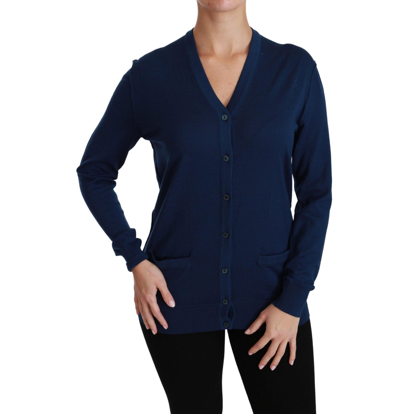 Blue Button Cardigan Virgin Wool Sweater