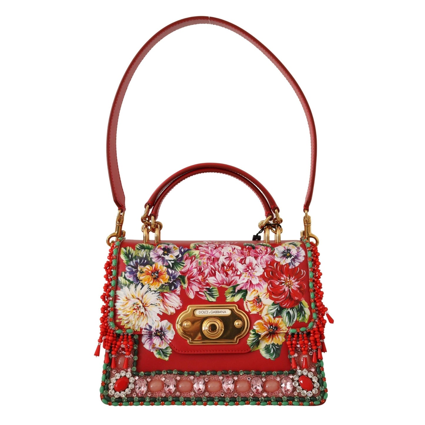 Red Floral Crystals Shoulder Borse WELCOME Leather Bag - coffeewithmee2