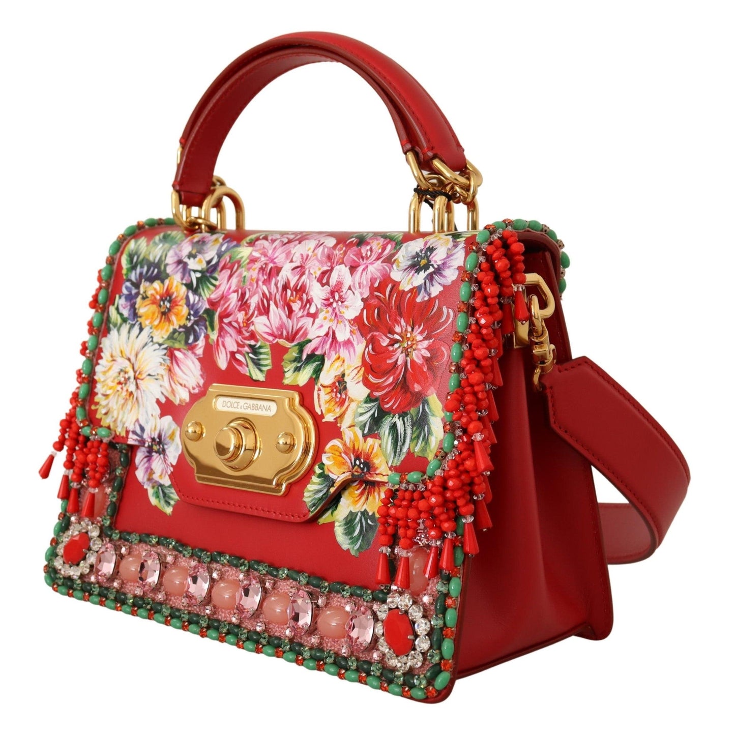 Red Floral Crystals Shoulder Borse WELCOME Leather Bag - coffeewithmee2