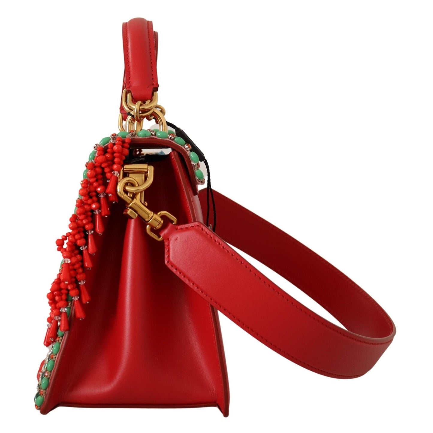 Red Floral Crystals Shoulder Borse WELCOME Leather Bag - coffeewithmee2