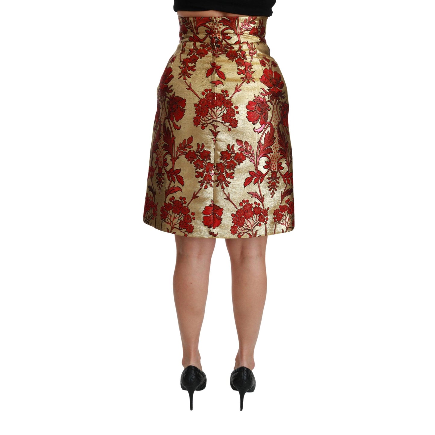 Gold Floral Jacquard High Waist Mini Skirt