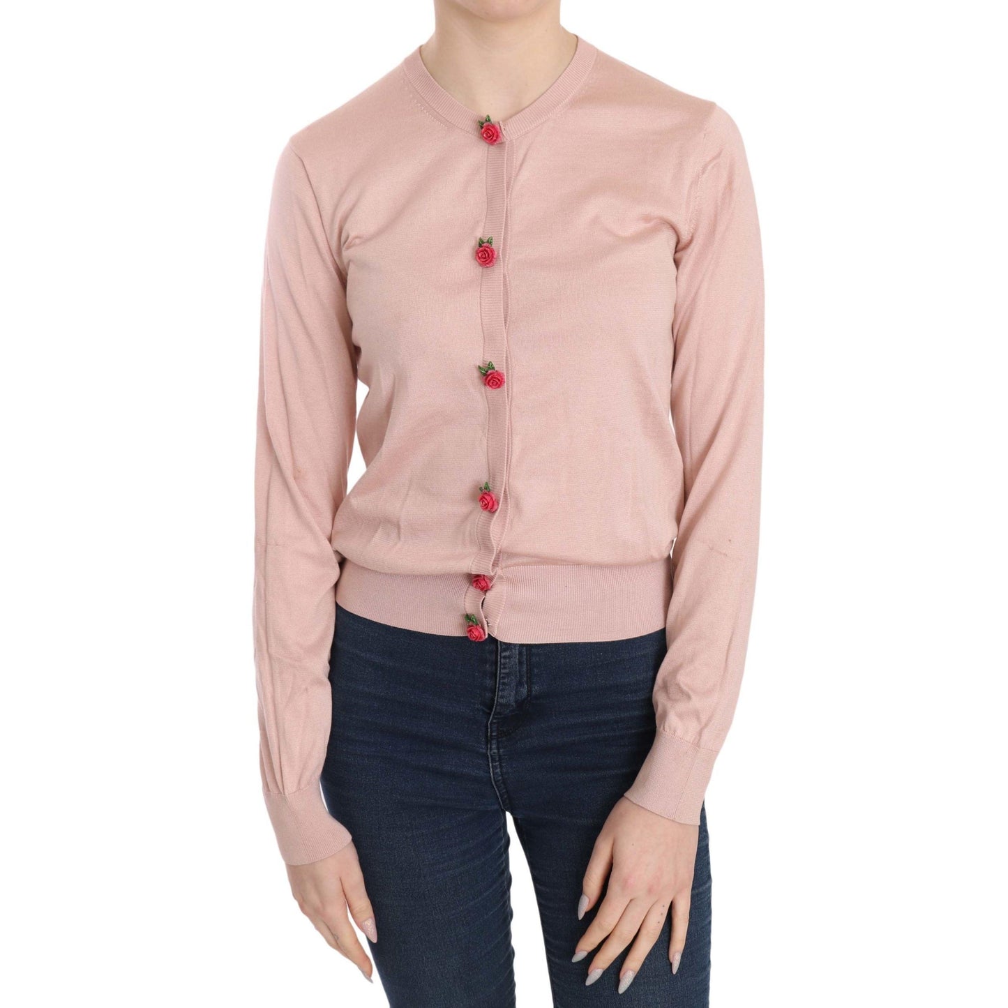 Pink Cardigan Roses Silk Cardigan Sweater