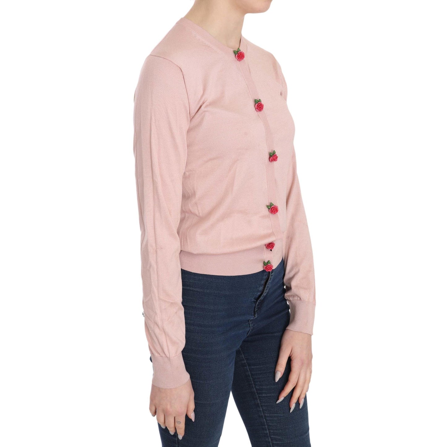 Pink Cardigan Roses Silk Cardigan Sweater