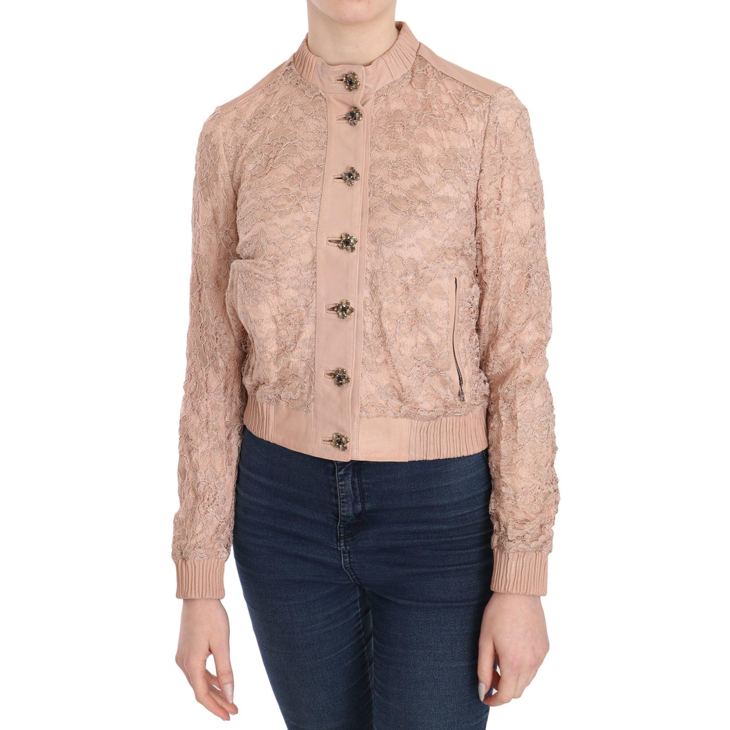 Pink Leather Lace Crystal Coat Jacket