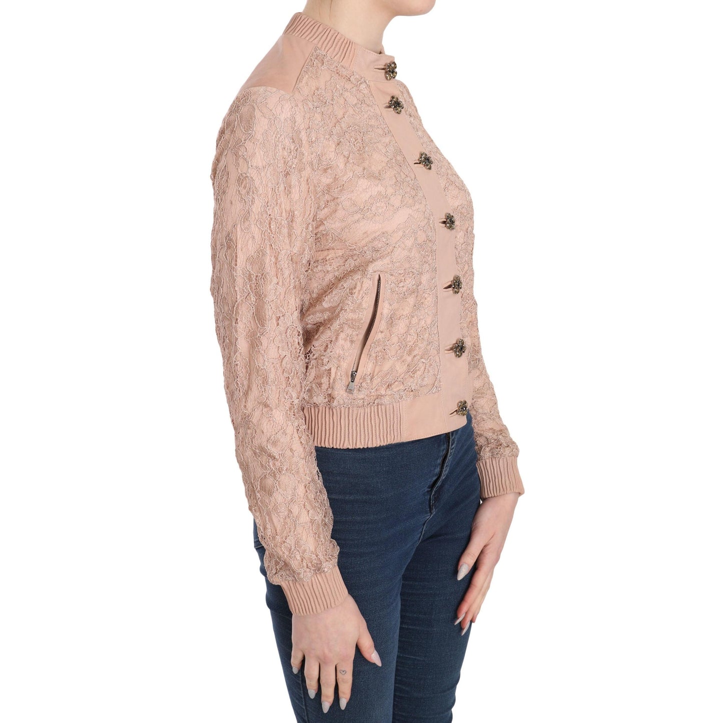 Pink Leather Lace Crystal Coat Jacket