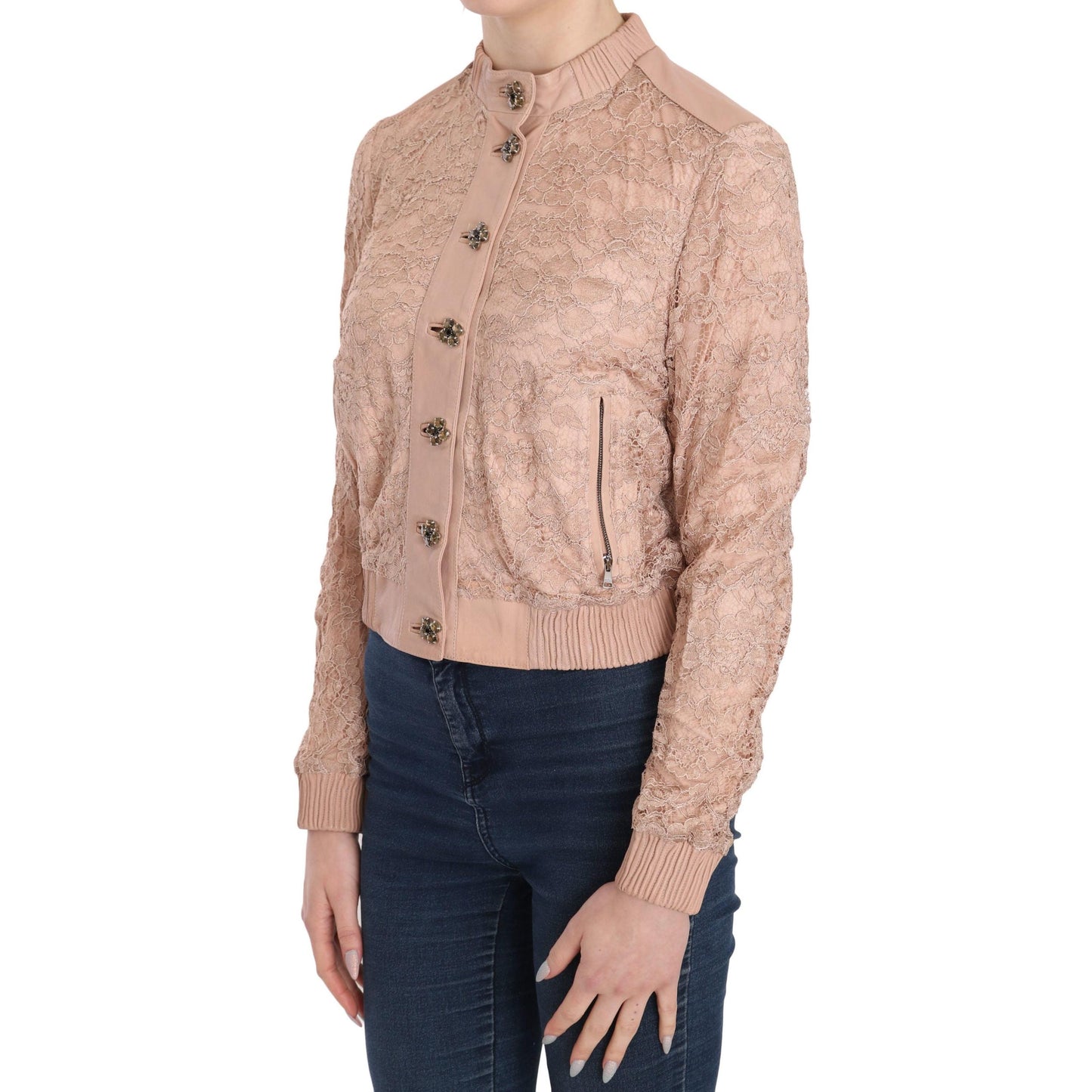 Pink Leather Lace Crystal Coat Jacket