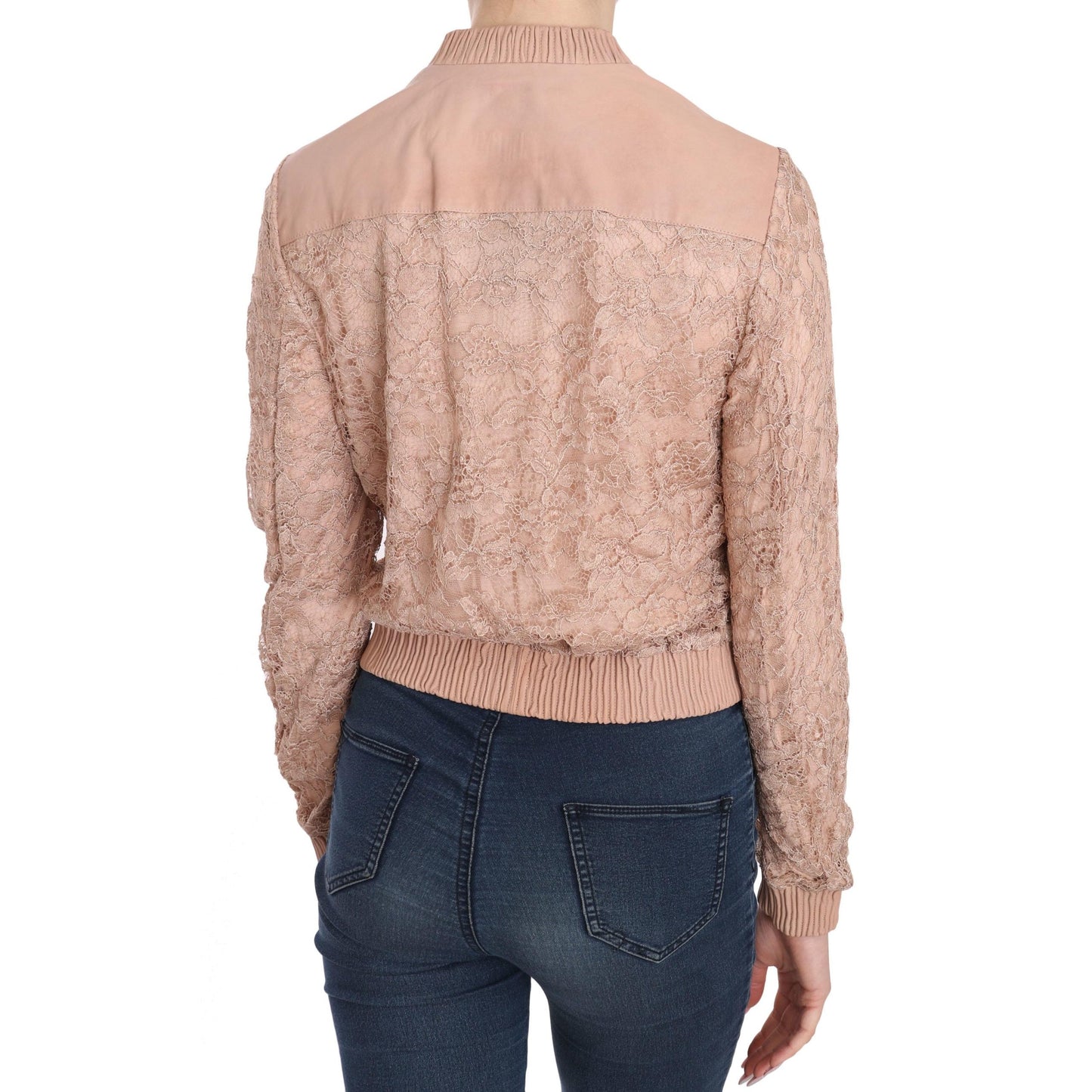 Pink Leather Lace Crystal Coat Jacket