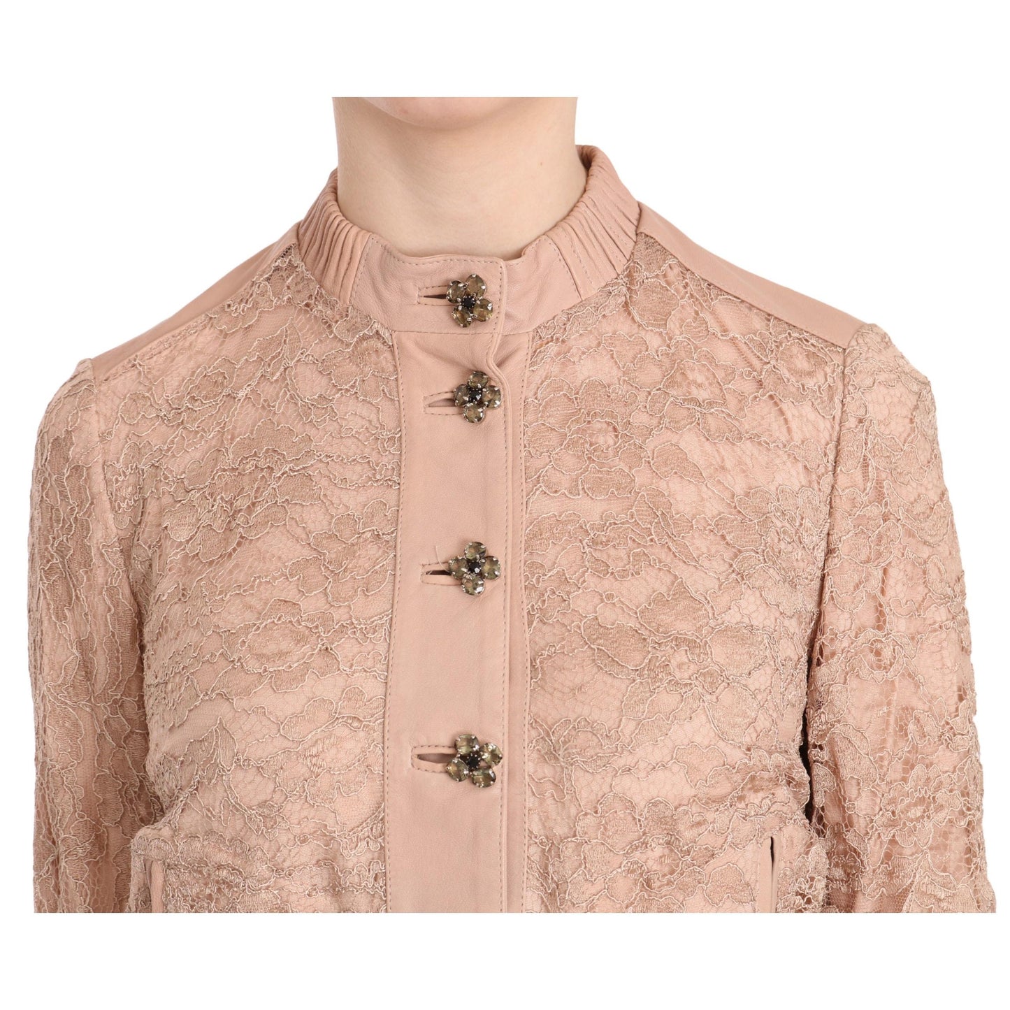 Pink Leather Lace Crystal Coat Jacket