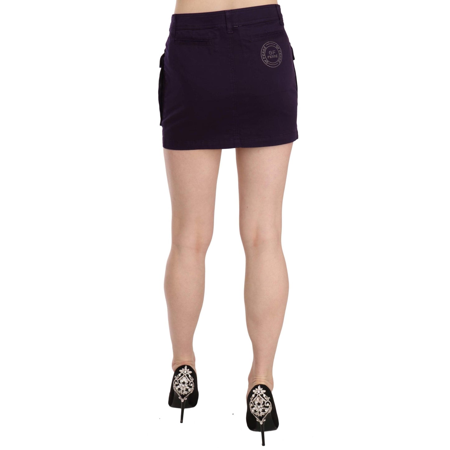 Purple High Waist Button Pocket A-line Mini Skirt