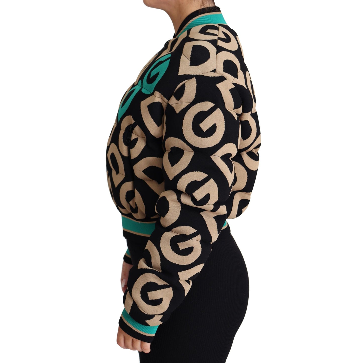 Multicolor DG Logo Print Quilted Bomber Jacket