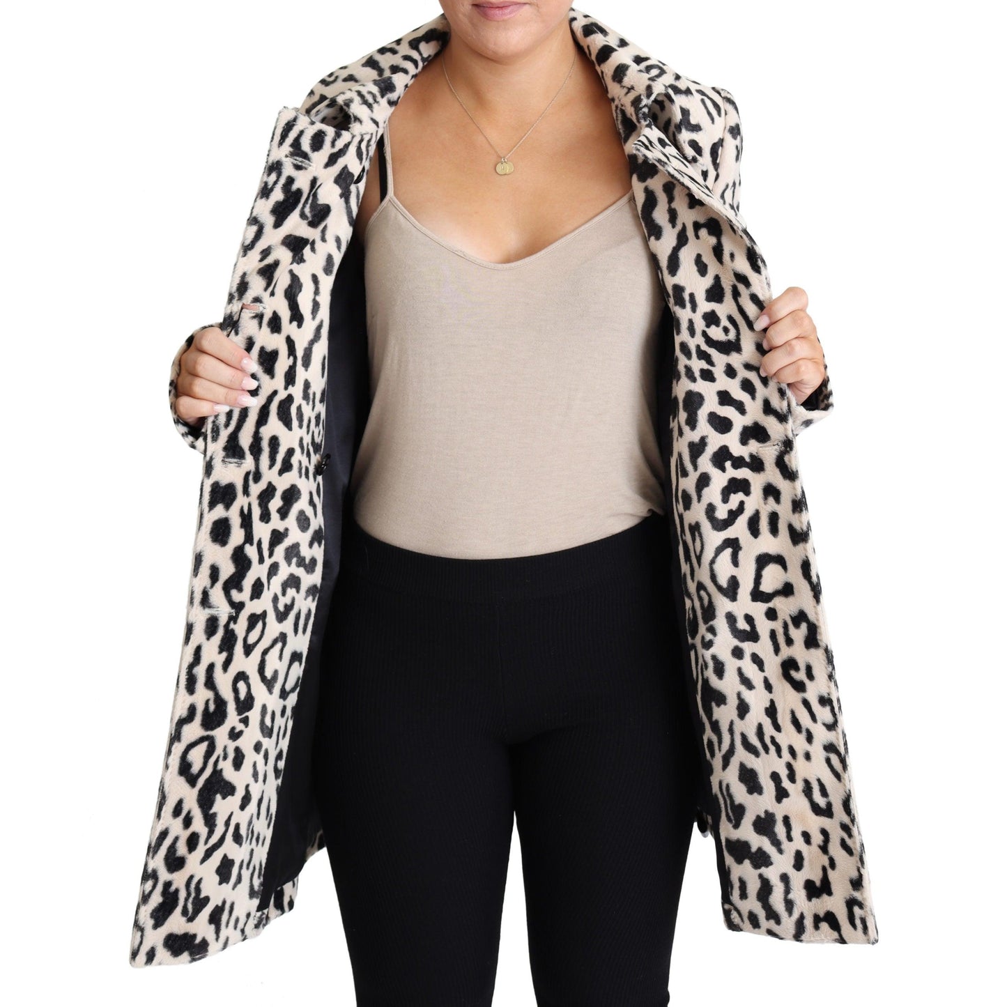 White Black Faux Fur Coat Leopard Print Jacket