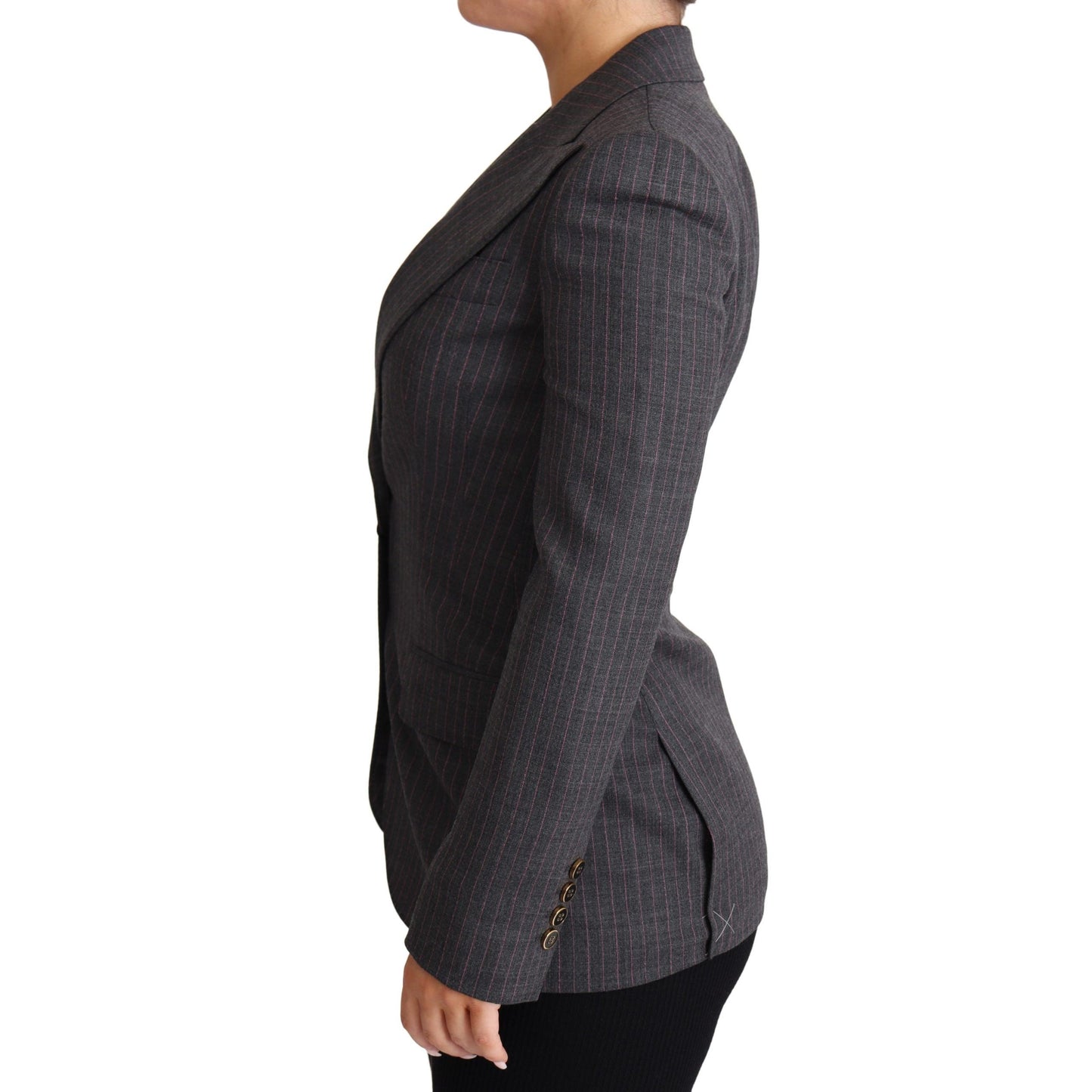 Gray Single Breasted Fitted Blazer Wool Jacket